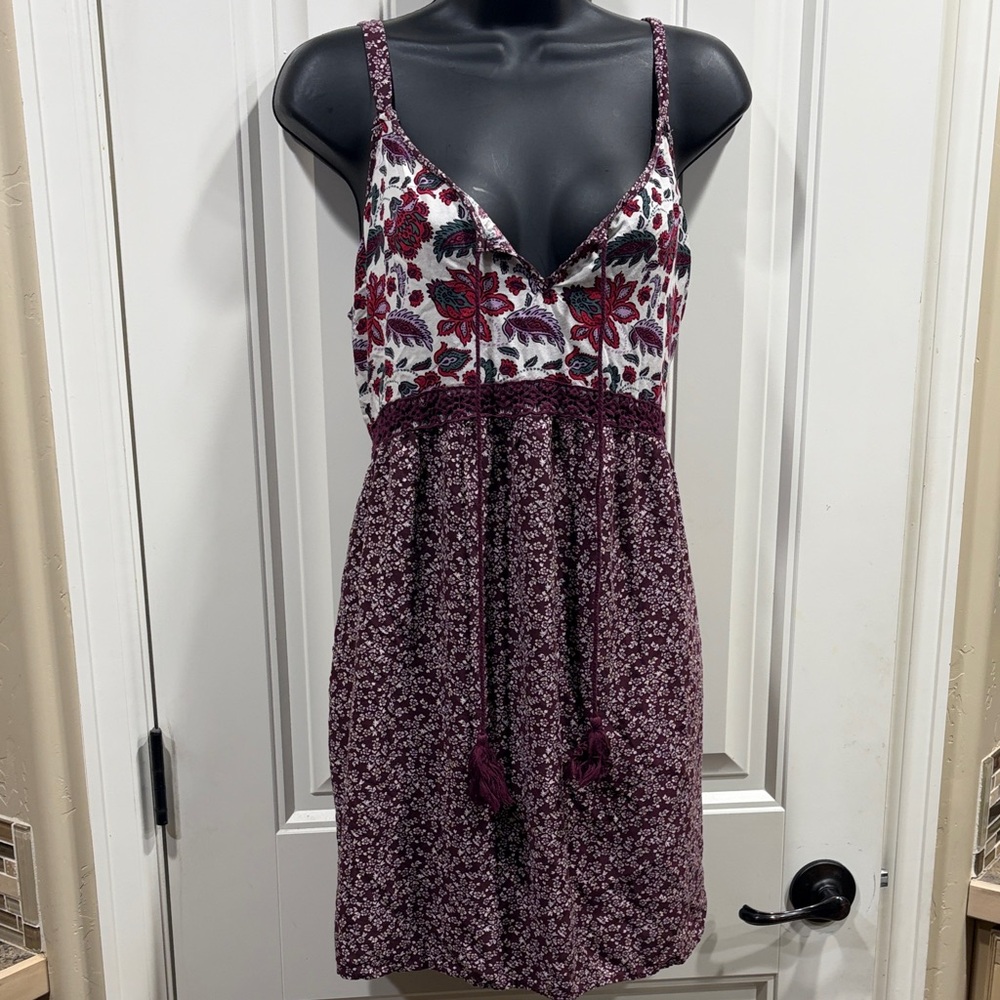 Maurices Burgundy and White Floral Midi Dress